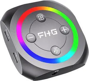FHG DAC, External USB Sound Card Gaming DAC with 7.1 Virtual Surround Sound for Gaming Headset/PS4/PS5/Xbox One, 5 in 1 Hub, Supports AI Noise Cancellation w/Mic