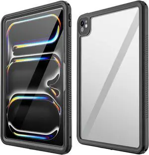 FONREST for iPad Pro 13-inch M4 (2024) A2925/A2926/A3007 IP68 Waterproof Case Full Body Seal Slim Shock-Dust-Snow-Proof Underwater TPU PC Hybrid Transparent Protective Cover with Bracket & Lanyard