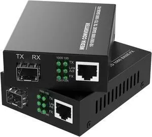 2 Pack Gigabit Ethernet Fiber Media Converter, Open SFP Slot, RJ45 to 1000Base-SX for 10/100/1000Mbps, Supports Gigabit SFP Modules Up to 120KM, Plug and Play, Auto-Negotiation, UL Certified