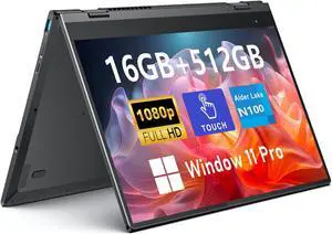 FUNYET Touchscreen Laptop Computer, 14 Inch 2 in 1 Gaming Laptop, Intel N100, 16GB RAM 512GB SSD, 1920 x 1080, Fingerprint Unlock, Backlit Keyboard, Wi-Fi 6, BT5.2, Windows 11 Pro