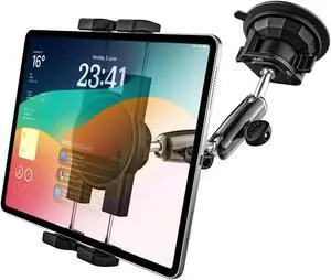 GDZN Car Suction Cup Tablet Holder, [Dual Knob Lock] Truck Windshield Tablet Mount, Adjustable Arm Vehicle Window Dashboard Tablet Mount for iPad Pro 11 12.9, Galaxy Tab Z Fold, Fire HD, 4-13" Devices