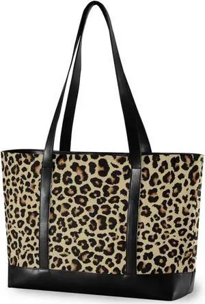 ALAZA Cheetah Leopard Laptop Tote Bag,Fits 15.6 Inch Laptop,Womens Lightweight Canvas Leather Tote Bag Shoulder Bag