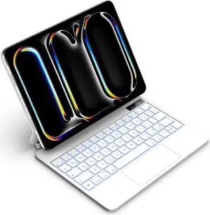 GOOJODOQ Magnetic Keyboard Case for iPad Pro 11-inch(M4,2024),Click-Anywhere Trackpad with 7 Color Backlit for iPad Pro 11 Keyboard-Black-White