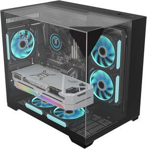 GOPIE Mini ITX Computer case, T03 Black Mini Tower Gaming PC Chassis with Three-Sided Tempered Glass, Desktop Computer Hosting case Compatible with 240mm RAD/Micro ATX Mobo - Fan not Included