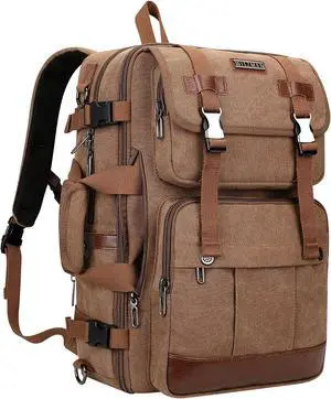 WITZMAN Canvas Travel Backpack for Men Large Laptop Backpack Fit 17 inch Carry-on Airline Approved Convertible Shoulder Rucksack(A6617-3 Brown)