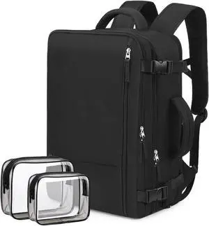 Hanples Travel Backpack for Women Men, Large Carry On Person Item Luggage Backpack, TSA Flight Approved 17.3 In Laptop Bag, Waterproof anti theft Casual Hiking Bag (Black)