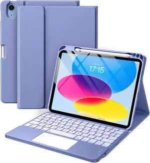 Harvopu Compatible for iPad 11th 10th Generation Case with Keyboard, Folio Cover with Pencil Holder, Multi-Touch Trackpad, 7 Color Backlit, Detachable Keyboard for iPad (A16) 11th/10th Gen (Blue)