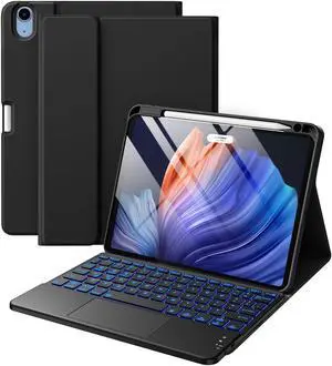 Harvopu Compatible with iPad Air 11 Inch & Air 5th/ Air 4th Generation Case with Keyboard - Multi-Touch Trackpad, 7-Color Backlit, Detachable Folio Cover for Air 11-inch M3/M2 (2025/2024) (Black)