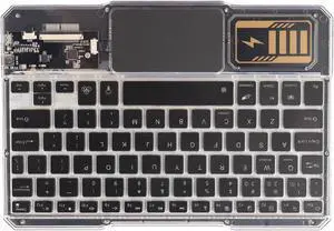 Transparent Wireless Keyboard with 7 Colors Backlits, Rechargeable, Fast BT Connection, Media Function Keys, Transparent Acrylic, Large Capacity Battery (Black)