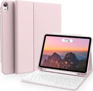 aoub Case for iPad Air 11-inch M3/M2 2025/2024, iPad Air 5th/4th Generation 10.9 inch 2022/2020, Stand Folio Detachable Wireless Bluetooth Keyboard Cover with Pencil Holder, Light Pink