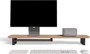 amesoba Large Wood Desk Shelf / Dual Monitor Stand / Computer Monitor Riser Desk Stand / Wooden monitor stand for desk 2 monitors (WhiteOak)