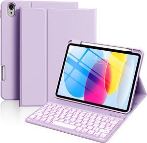 aoub Keyboard Case for iPad 11th 10th Generation 11 inch (A16) 2025/2022-7 Color Backlit Wireless Detachable Keyboard, Stand Folio Cover with Pencil Holder for iPad 10th Gen 10.9 inch, Purple