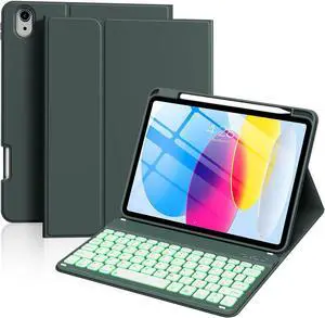 aoub Keyboard Case for iPad 11th 10th Generation 11 inch (A16) 2025/2022-7 Color Backlit Wireless Detachable Keyboard, Stand Folio Cover with Pencil Holder for iPad 10th Gen 10.9 inch, Dark Green