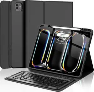 iPad Pro 13 inch Case 2024 with Keyboard, Smart Folio Cover with Upper Pencil Holder for iPad Pro 13-inch M4, Rechargeable, Magnetic Detachable Bluetooth Keyboard for iPad Pro 7th Gen 13inch, Black