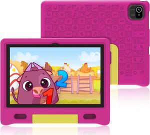 ApoloMedia Kids Tablet 10 inch, Tablets for Kids Ages 3-7 with EVA Case, 32GB Storage(TF Expand 512GB), Pre-Installed Google Kids Space, Family Link, Child Education Contents, 5000mAh Battery - Pink