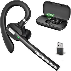 Bluetooth Headset with Noise-Cancelling Mic, Wireless Earpiece with USB Dongle for PC/Laptop, Hands-Free Headset for Work, Meetings, MS Teams, Business