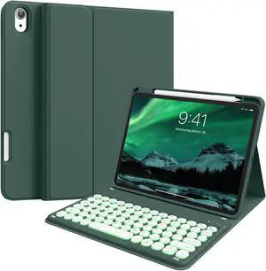 aoub Keyboard Case for iPad (A16) 11th 10th Generation 11 inch 2025/2022, 7 Colors Backlit Wireless Detachable Keyboard, Stand Folio Cover with Pencil Holder for iPad 10th Gen 10.9 inch, Dark Green