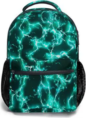 aportt Teal Backpack for Boys Girls Cool Lightning Durable Casual Basic Kids Bookbag Green Lightweight School Bag for Teens Students Travel Hiking Camping Daypack