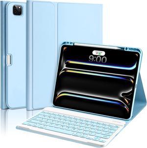 aMZCaSE for iPad Pro 13 inch Case with Keyboard (M4, 2024), Keyboard Case for iPad 13 Pro Magnetic Detachable Folio Slim iPad Pro 13 Keyboard,Smart Sleep/Wake,Pencil Holder,Light Blue