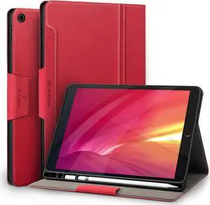 Antbox Case for iPad 9th Generation/iPad 8th Generation with Pencil Holder Vegan Leather Smart Cover for iPad 10.2'' 9th/8th/7th Gen (Red)