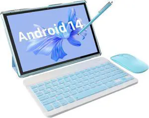 ATOZEE 10 in Tablet 2 in 1 Android 14 Tablets with Keyboard 10 inch Tabletas, Include Mouse Stylus Pen Case, 6000mAh 6GB+32GB ROM 1TB Expandable Tableta, 2MP+8MP Dual Camera, WiFi-6 BT Tablet PC.