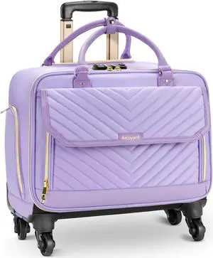 Arcoyard Rolling Briefcase for Women, 17.3 Inch Laptop Bag with 4 Spinner Wheels and Telescopic Extendable Handle, Teacher Bag with Wheels, Roller Computer Bag for Work, TSA Friendly Design, Purple
