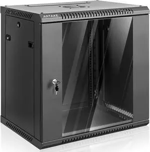 12U Wall Mount Rack Server Cabinet with Visual Glass Door, Home Network Cabinet with Locks, Cooling Fan, Server Rack for IT Equipment, A/V Devices, Office (12U)