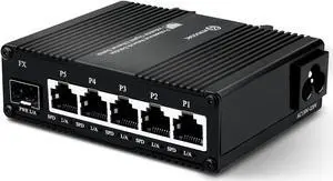 Atroodac Mini 6 Port Multi-Gigabit Unmanaged Ethernet Switch with 5 x 1.25G Base-T Ports and 1 x 1.25G SFP Slot Network Switch Compatible with 100/1000Mbps Metal Case Fiber Switch with Power Cord