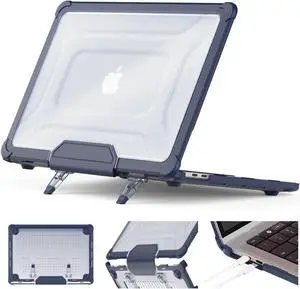 HXCASEAC Case Compatible with MacBook Pro 13 inch 2022 2020 2018, Anti-Scratching Protective Hard Cover with Foldable Stand for A2338 A2289 A2251 A2159 A1989 Case - Navy