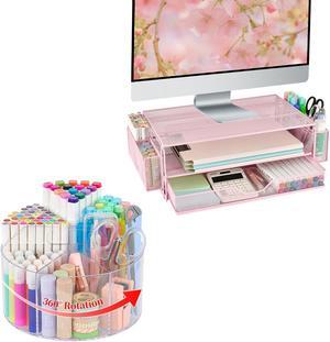 AUPSEN Computer Monitor Stands with Drawers and 2 Pen Holder, Large 360-Degree Rotate Pen Organizer with 6 Compartments