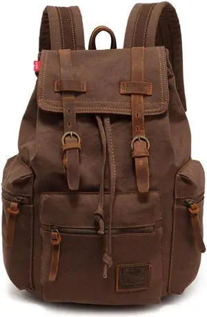 AUGUR High Capacity Canvas Vintage Backpack - for School College Hiking Travel 12-17" Laptop