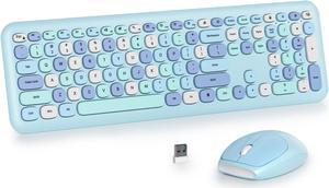 iRoboosta Blue Colorful Wireless Keyboard and Mouse Combo Set, 2.4GHz Retro Typewriter Aesthetic Keyboard, Full Size Cute Keyboard with Number Pad, Home and Office Silent Keyboards (Blue)