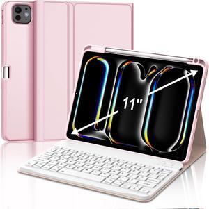 JADEMALL for iPad Pro 11 inch Case with Keyboard (M4) 2024 - Wireless Detachable Keyboard Case with Pencil Holder - Auto Sleep/Wake, Long Battery Life, Folio Keyboard Cover for iPad Pro 11 inch, Pink