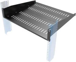 JINGCHENGMEI 2U Vented Server Rack Shelf- Deep Adjustable Universal Rack Mount Cantilever Tray for 19" Network Equipment Rack & Cabinet,16 inches Deep, Black (2U16Inch)