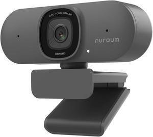 NUROUM V15AF 2K Webcam for PC, 1080P 60fps Autofocus HD Webcam with Dual Noise Cancelling Microphone, 75deg FOV&Light Correction, USB Web Camera Plug&Play for Zoom/Teams,Grey