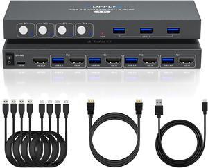 USB3.0 Switch HDMI Kvm Switch 4 Computers 1 Monitors with 3 USB Ports, 4K@60Hz for 4 Computers Sharing Monitor Keyboard Mouse, Supports Button Control, EDID Compatible