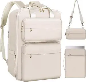 BERTASCHE Travel Backpack for Women with 15.6 inch Laptop Sleeve, 35L Carry On Backpack Flight Approved, Personal Item Travel Bag for Work Business Trip Weekender Expandable Casual Daypack, Beige