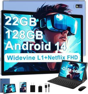 2025 Tablet 10 Inch Android 14 Tablets with 22GB RAM 128GB ROM 1TB Expand, Octa-Core Tablet with Keyboard Mouse, 8000mAh Battery, HD IPS Display, GPS, Widevine L1, Split Screen, Metal Body -Blue