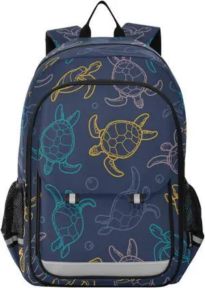 BOENLE Sea Turtle Blowing Bubbles Backpack Water-Resistant Bag Lightweight Bookbags with Reflective Strip
