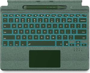 JvKzaen Surface Pro 9 Keyboard with Slim Pen, Compatible with Microsoft Surface Pro 11 10 9 8 X, 13 Inch Bluetooth Wireless Backlight Type Cover Keyboard with Slim Pen, Keyboard with Slim Pen Green