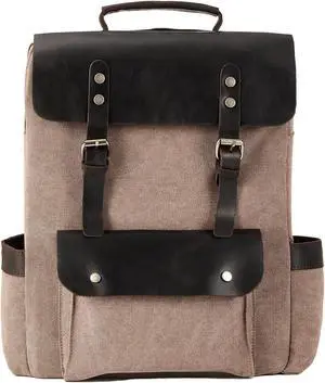 BRASS TACKS Leathercraft Vintage Waterproof Waxed Canvas Leather Backpack for Men Women 15.6" laptop Travel Rucksack