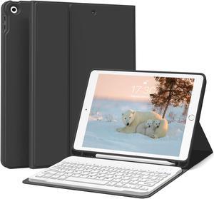 Keyboard Case for iPad 9th/8th/7th Generation 10.2 Inch 2021/2020/2019, Soft TPU Back Stand Cover Smart Case with Pencil Holder, Magnetically Detachable Wireless Bluetooth Keyboard, Black