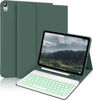 kenke for iPad 10th Generation Case with Keyboard 10.9 inch 2022, Detachable Wireless Bluetooth iPad Keyboard Case with Built-in Left Side Pencil Holder, Backlit White Circular Keycaps (Dark Green
