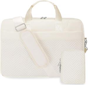 Laptop Briefcase for Women 15.6 Inch Waterproof Laptop Work Bag with Clutch Purse Computer Messenger Bag with Strap Large Capacity Business Work Travel College Bag White