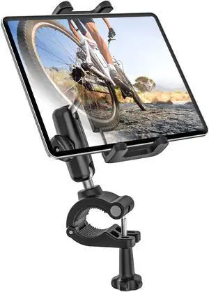 Kolasels Bike Tablet Holder Handlebar Clamp - [Anti-Shake Metal Arm] Motorcycle Tablet Mount Holder, Universal ipad Holder for Treadmill, Stroller, Wheelchair, Exercise Bike, for 4-13" Tablet Phone