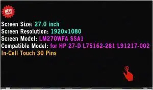 btselss 27" LCD Touch Replacement LM270WFA-SSA1 for HP 27-D 27-D0244 27-D0072 27-D0014 27-D0044 27-D0230Z 27-D0080 M02316-001 L91217-002 Display Screen FHD 1080P 30 Pins