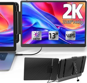 KOJOM 2K Laptop Monitor Extender - 13" IPS 1440P Dual Monitor Attachment Laptop Plug & Play Multiple Screens for 13"-17" Laptop Compatible with Wins Mac Dex Chrome Travel Work