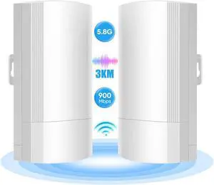 Wireless Bridge,Point to Point Wireless Bridge Extending WiFi to Outbuildings Long Range up to 2-3KM CPE200 with 12dBi High-Gain Antenna,24V PoE Power, IP65 Waterproof, 2 Pack White
