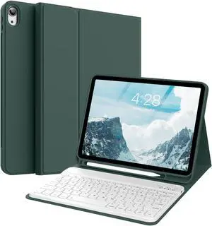 KVTVOU Keyboard Case for iPad (A16) 11th/10th Generation (11/10.9 Inch, 2025/2022) with Pencil Holder, Magnetic Detachable Wireless Bluetooth Keyboard, Folio Keyboard Cover - Thin & Light, Dark Green
