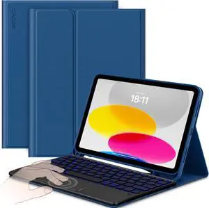 CACOE Case Keyboard Compatible with iPad 11th (A16) / 10th Generation, Keyboard Compatible with iPad 11/10.9 inch 2025/2022 with Touchpad, 7-Color Lighting Detachable Wireless, Navy Blue